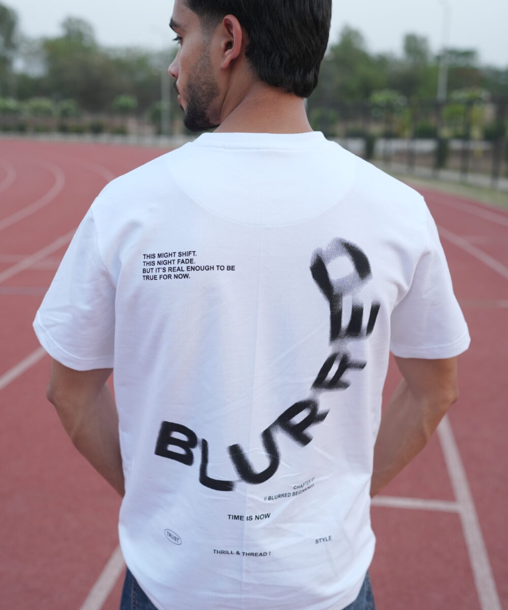 Thrill and Thread Blurred T-shirt design - White