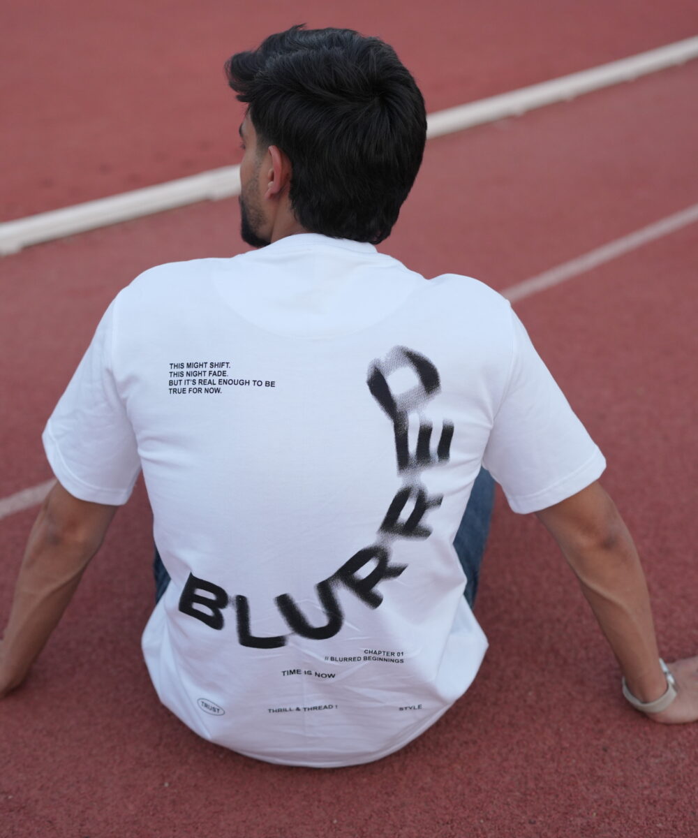 Thrill and Thread Blurred T-shirt design - White