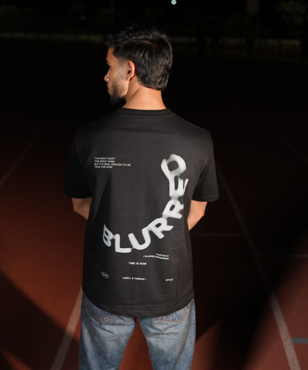 Thrill and Thread Blurred T-shirt design - Universal Black