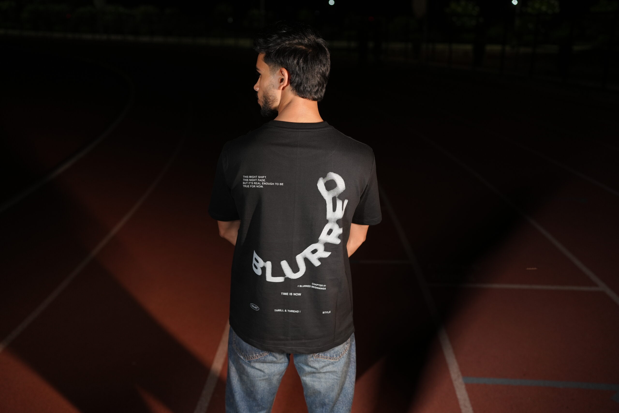 Thrill and Thread Blurred T-shirt design - Universal Black