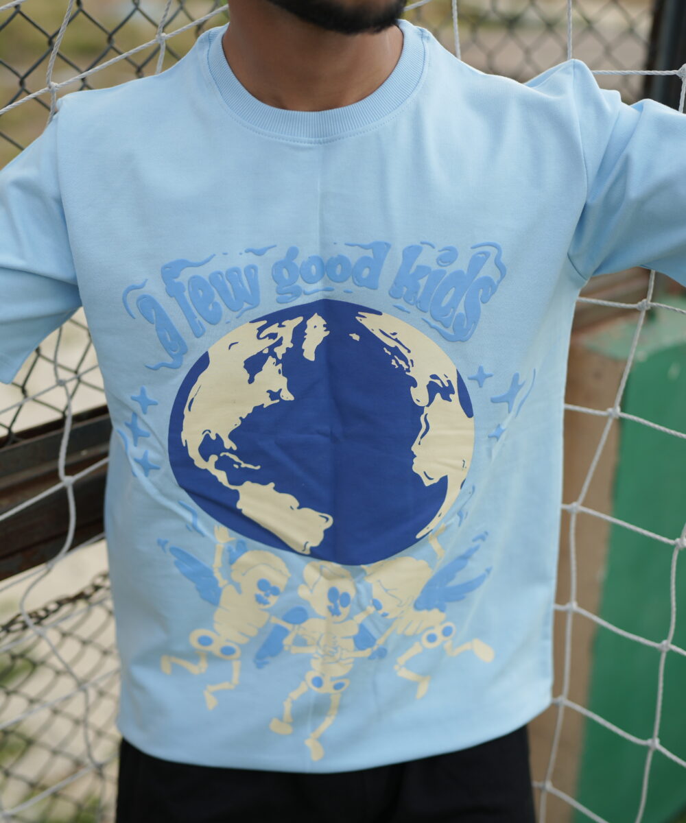Sky Blue Puffed Street Wear Tees - Thrill & Thread