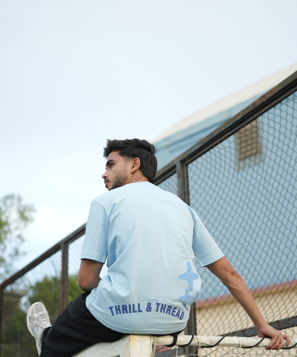 Sky Blue Puffed Street Wear Tees - Thrill & Thread