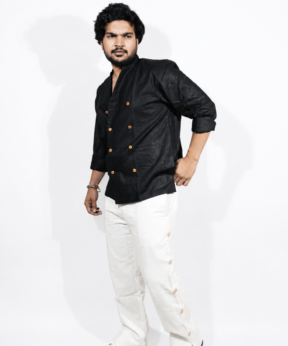 Double Breast Z BLACK breathable linen shirt for men
