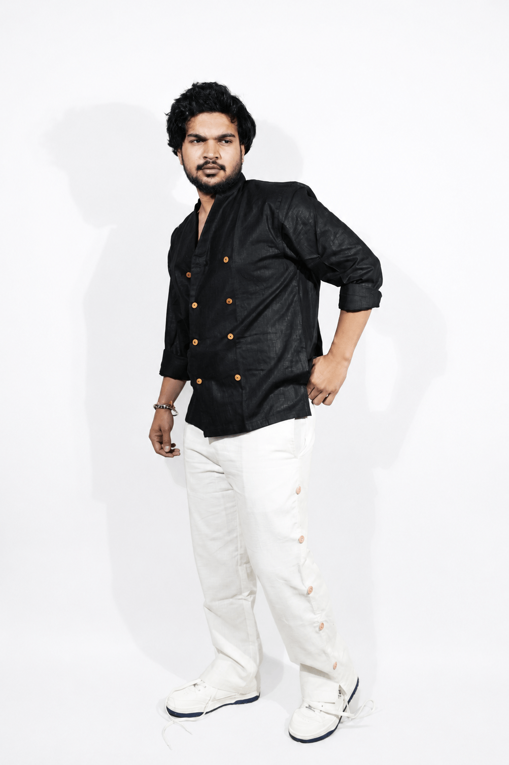 Double Breast Z BLACK breathable linen shirt for men
