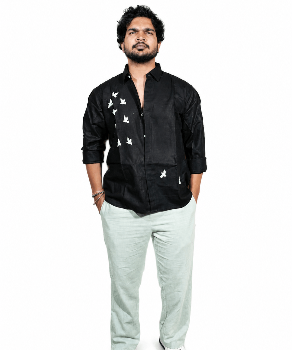 Universal Black breathable linen shirt for men