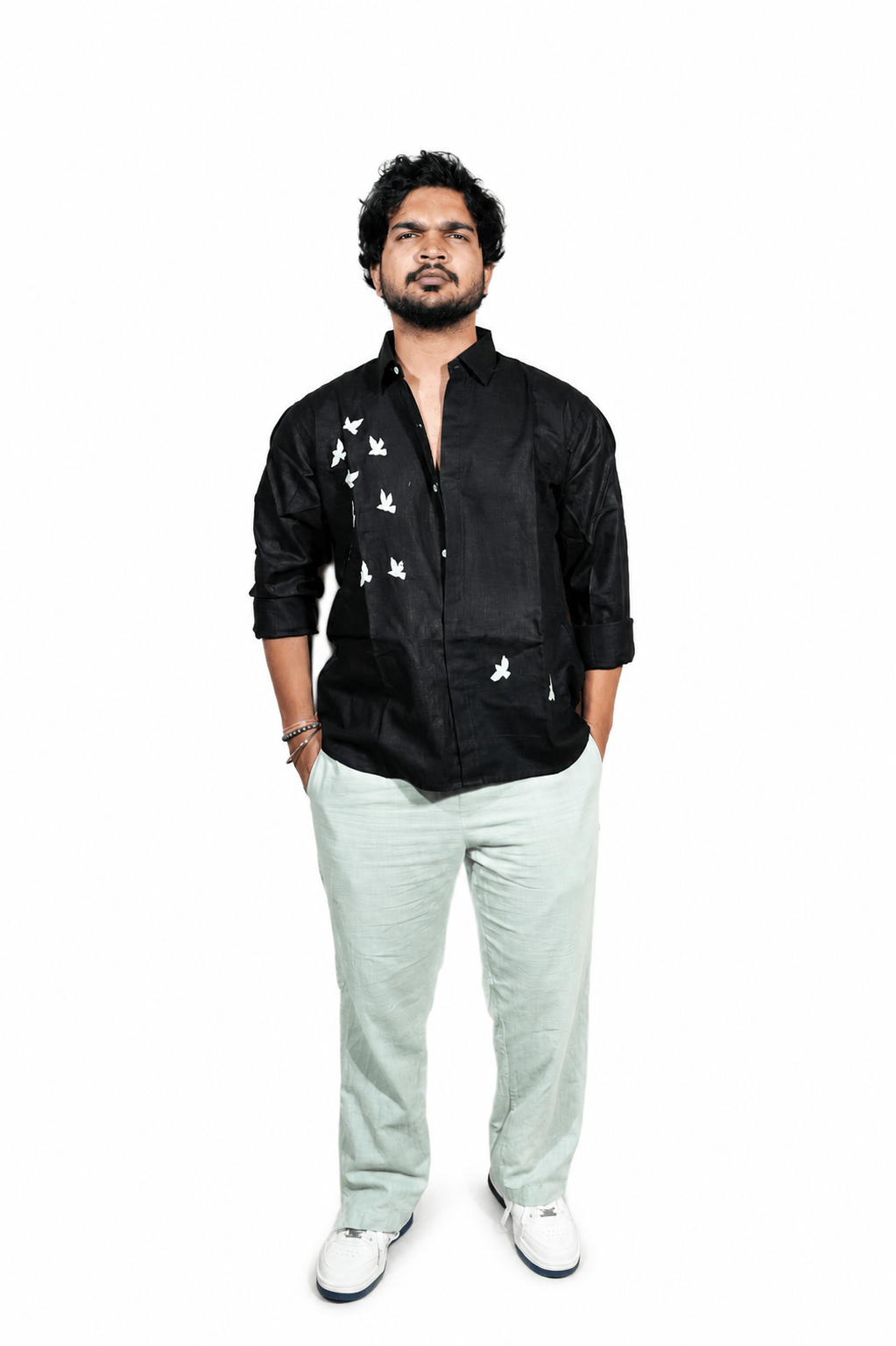 Universal Black breathable linen shirt for men