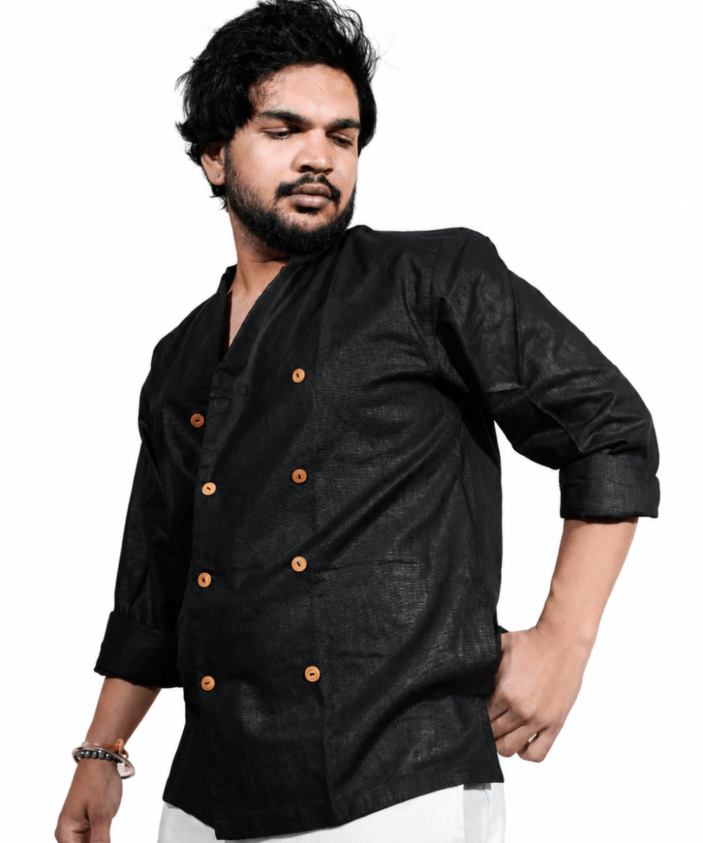Double Breast Z BLACK breathable linen shirt for men