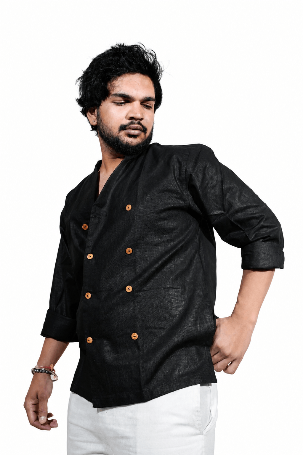 Double Breast Z BLACK breathable linen shirt for men