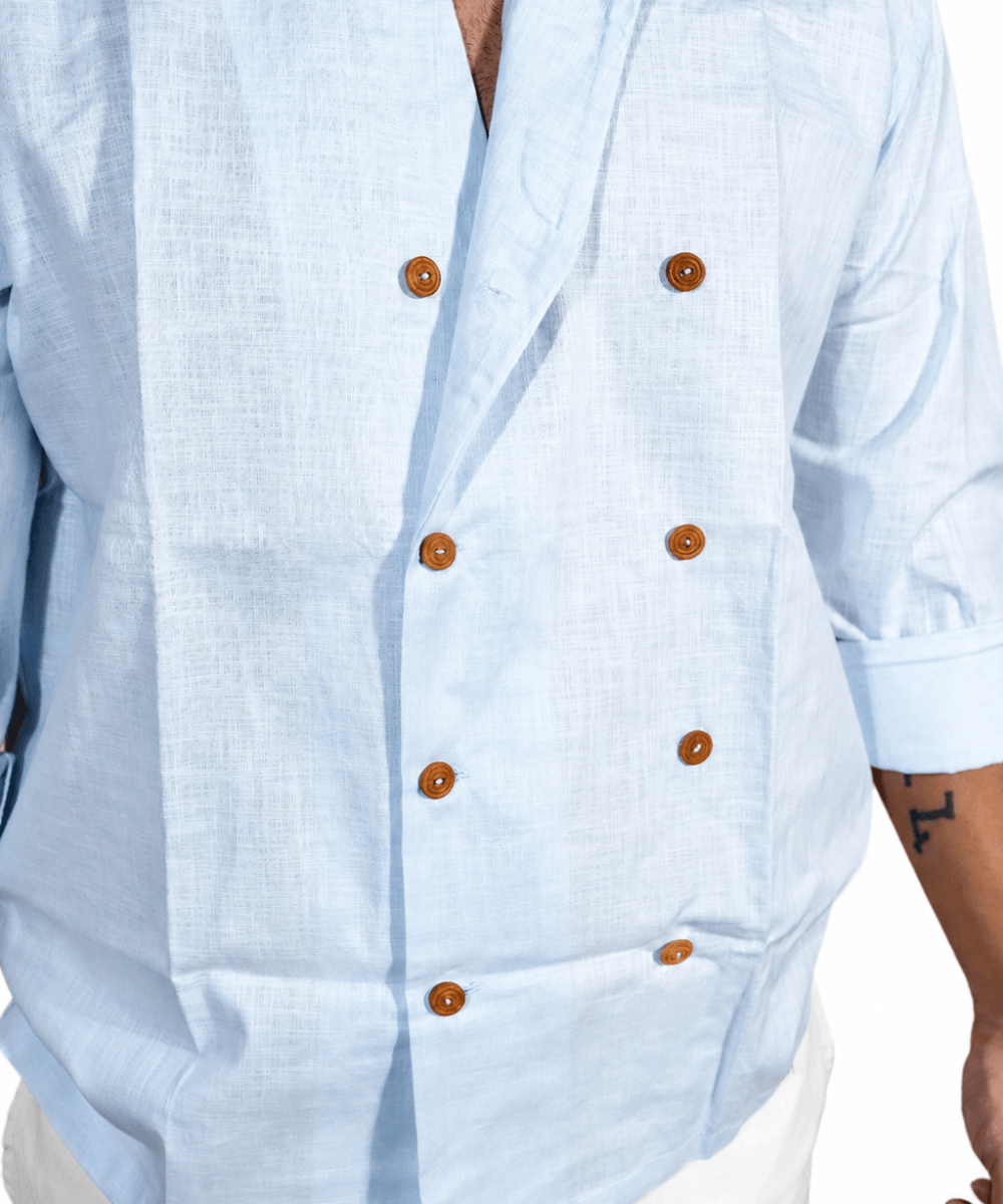 Double Breast Ice blue breathable linen shirt for men