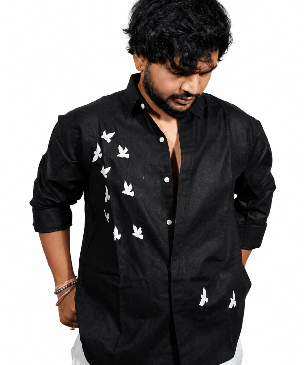 Universal Black breathable linen shirt for men