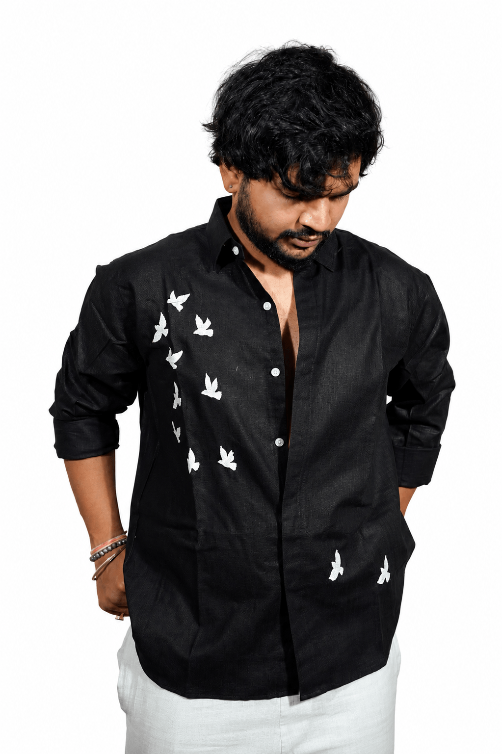 Universal Black breathable linen shirt for men