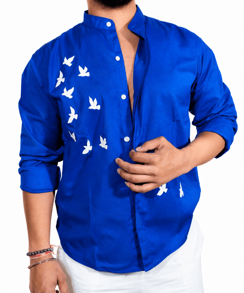 Royal blue breathable linen shirt for men