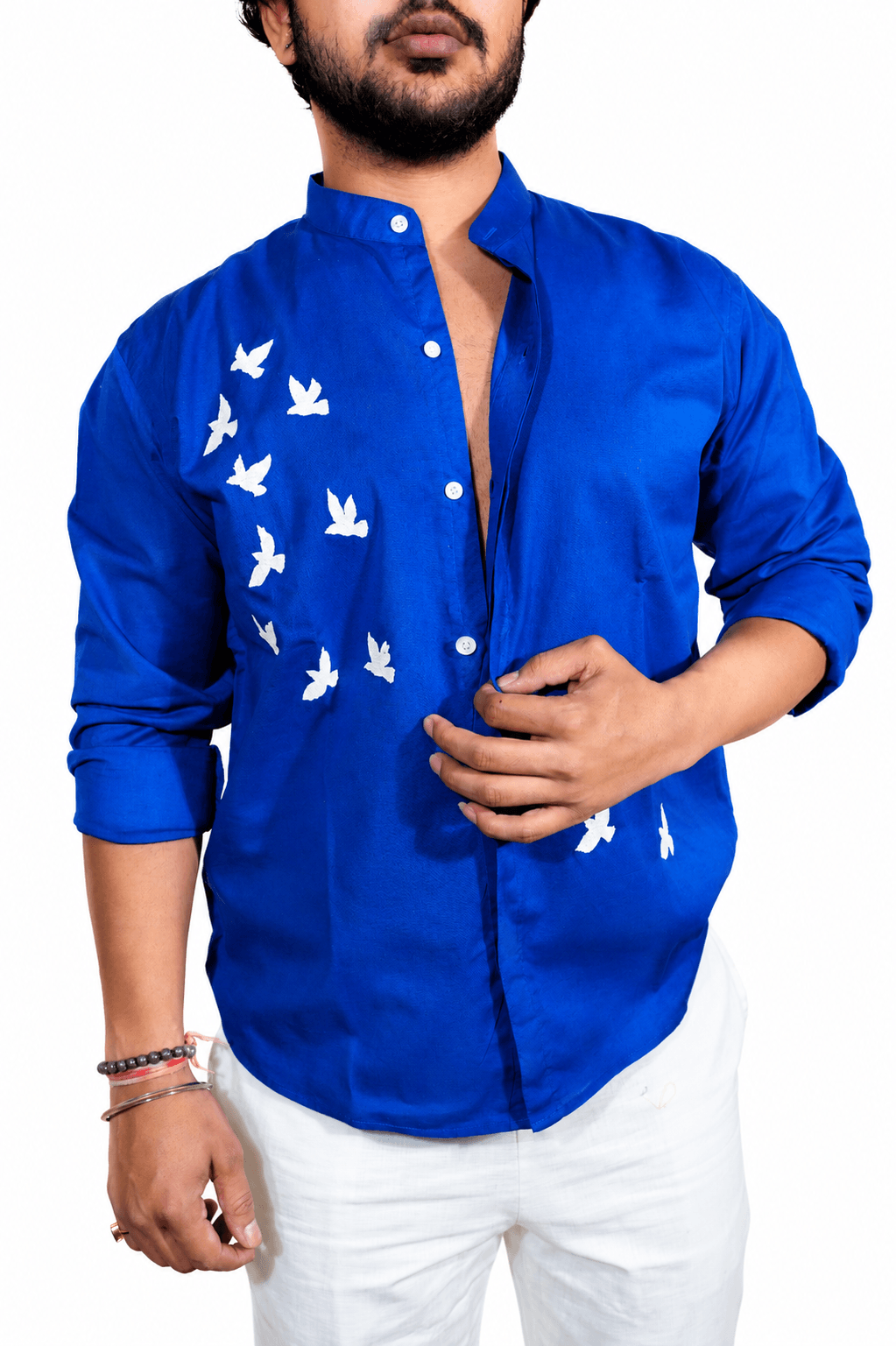 Royal blue breathable linen shirt for men