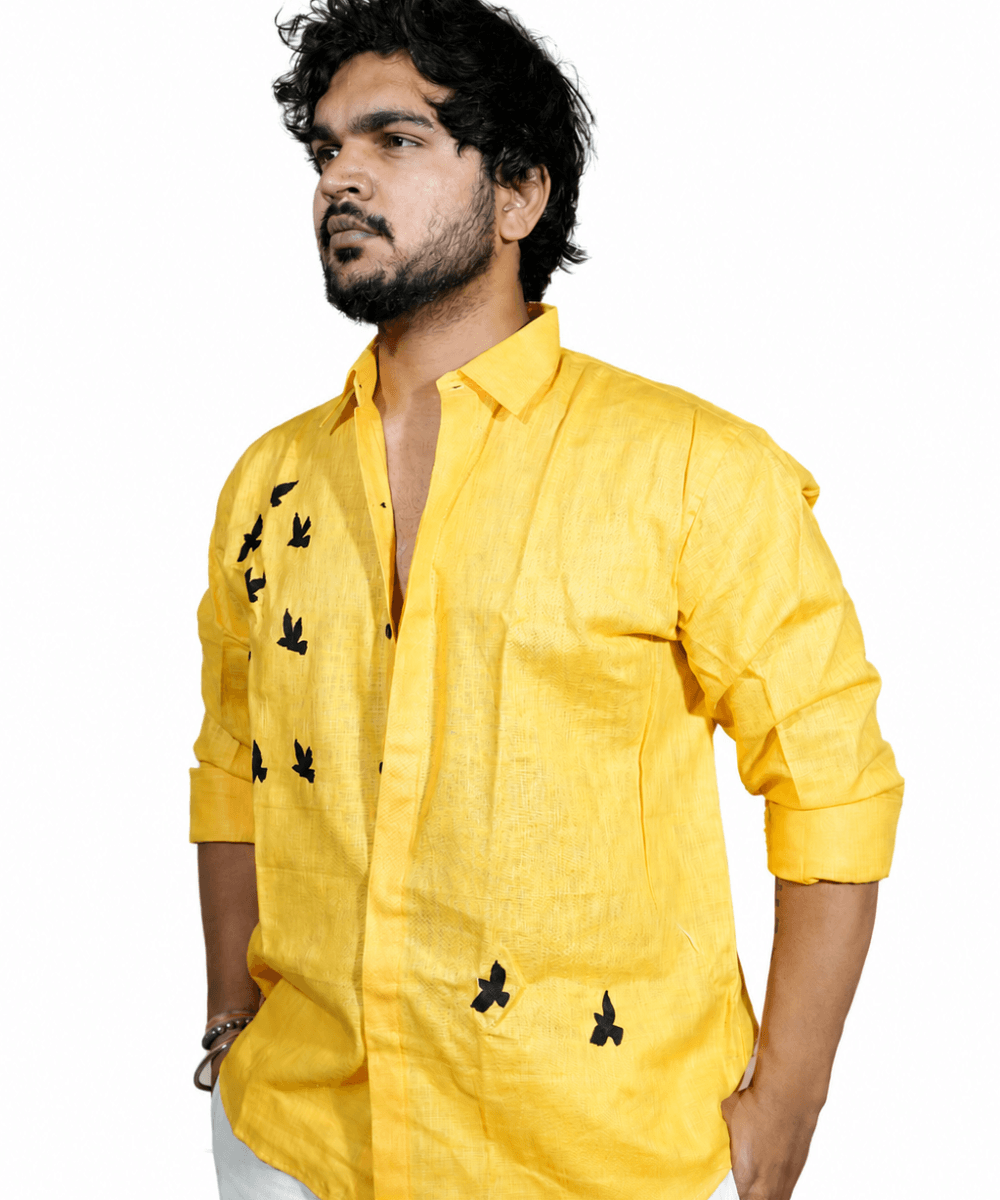 Lime yellow breathable linen shirt for men