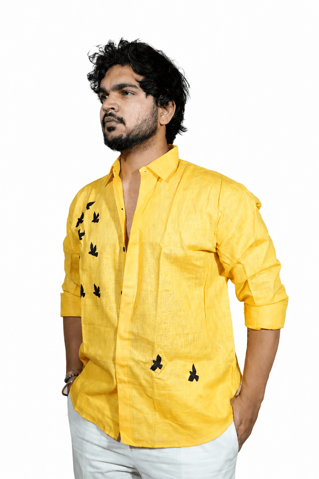 Lime yellow breathable linen shirt for men