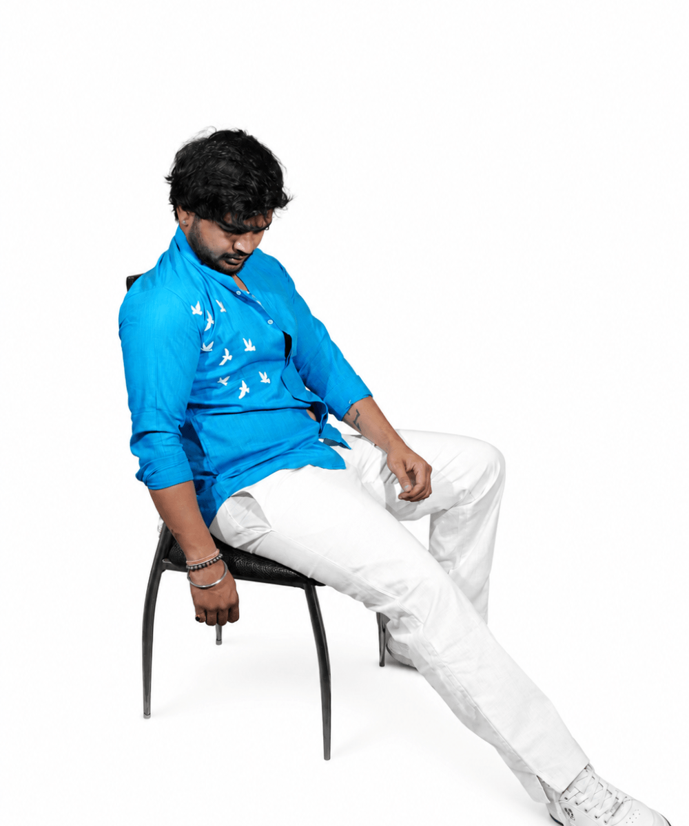 Ocean Blue breathable linen shirt for men