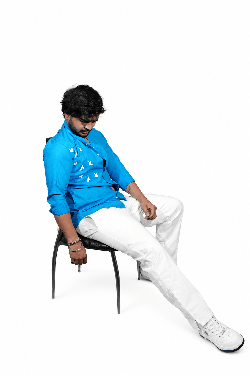 Ocean Blue breathable linen shirt for men