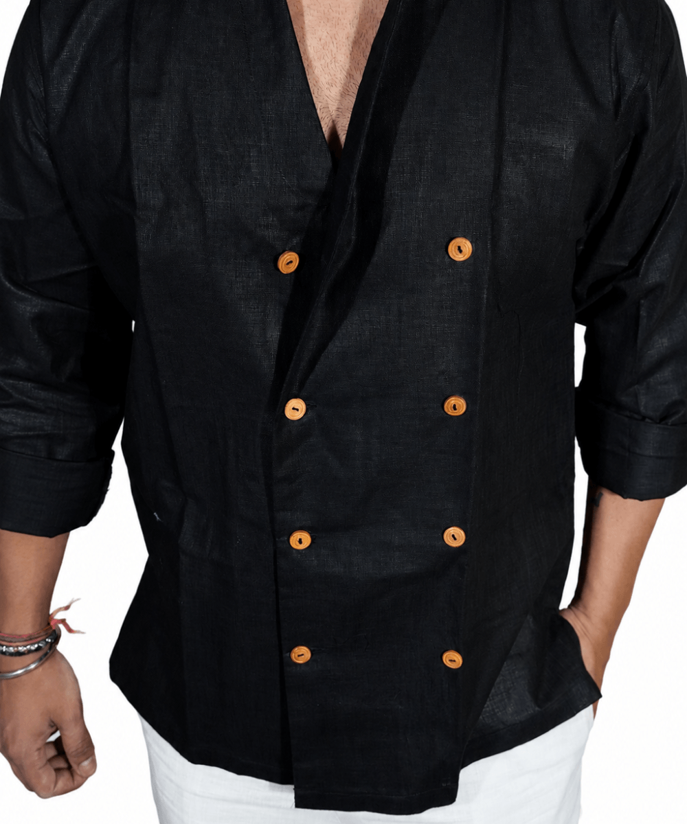 Double Breast Z BLACK breathable linen shirt for men