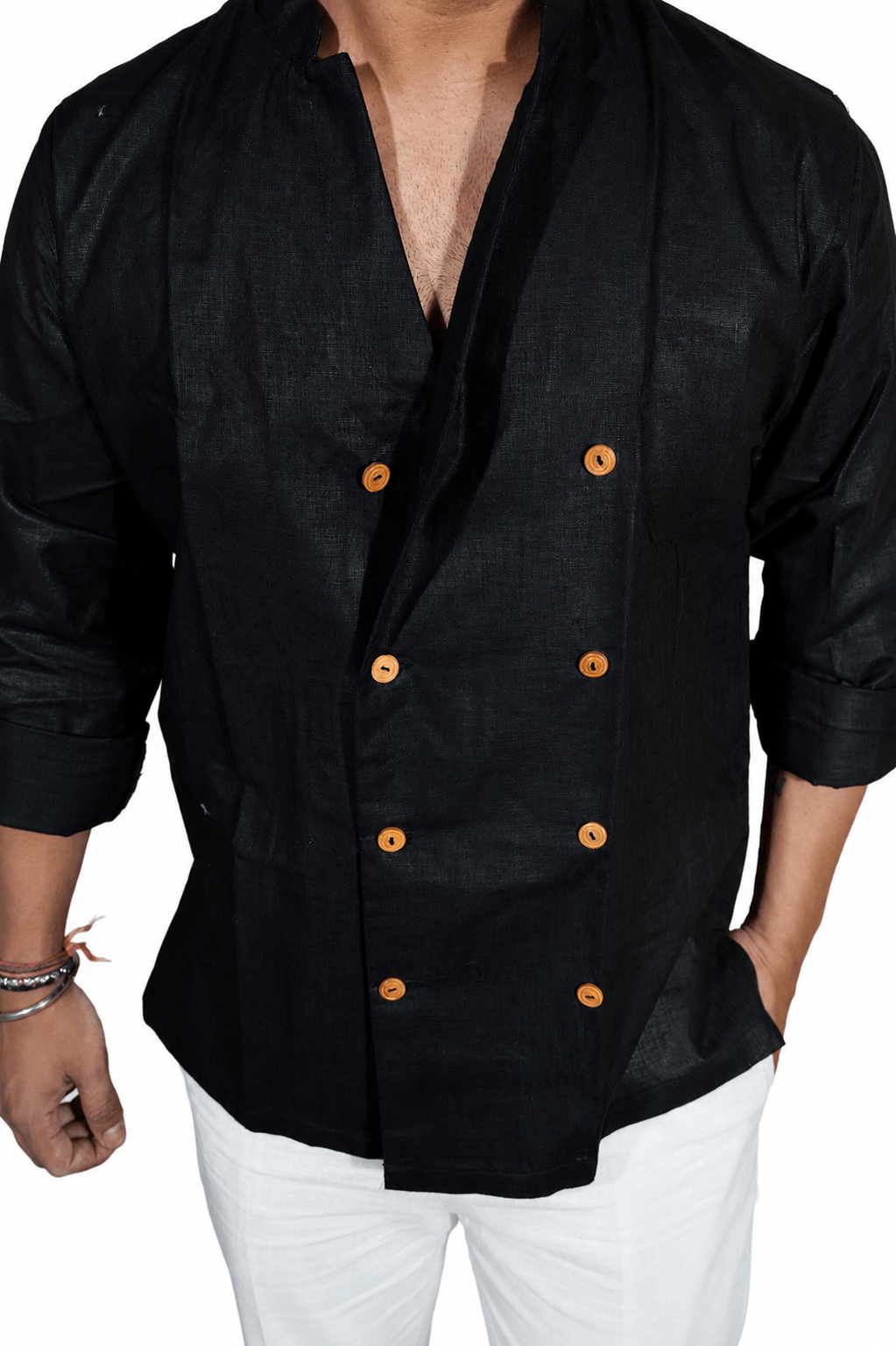 Double Breast Z BLACK breathable linen shirt for men