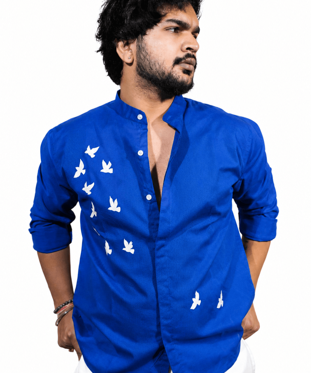 Royal blue breathable linen shirt for men