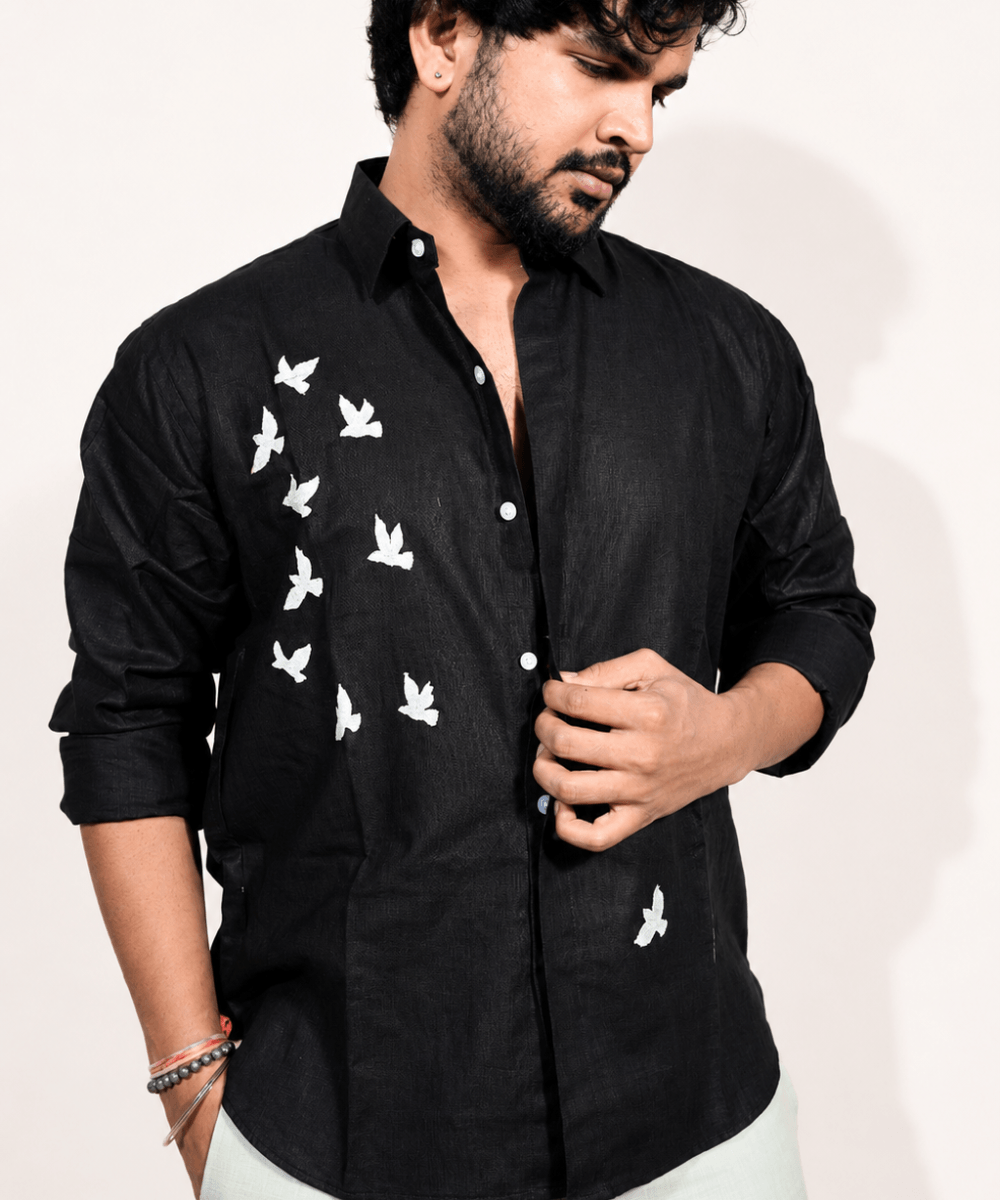 Universal Black breathable linen shirt for men