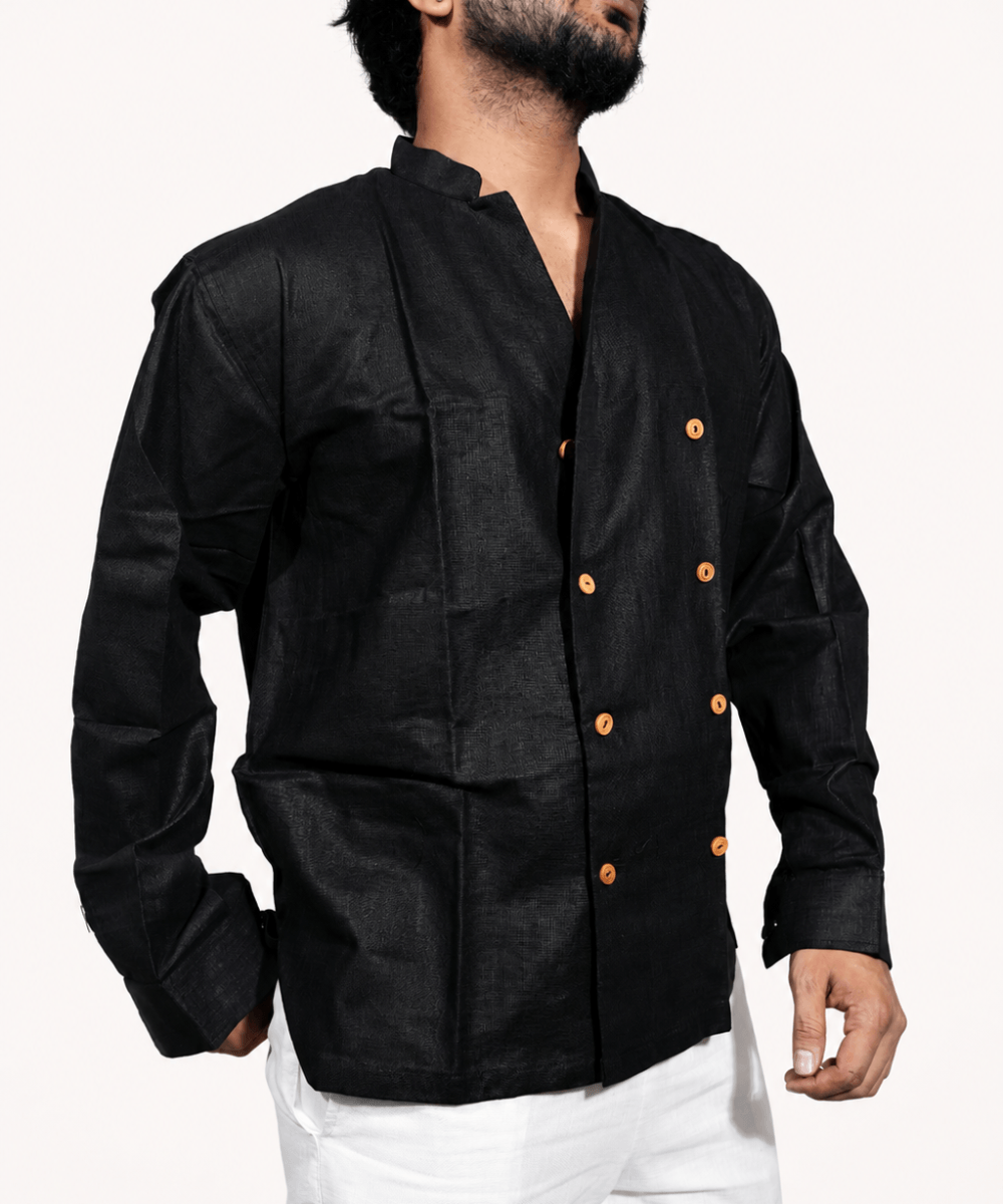Double Breast Z BLACK breathable linen shirt for men