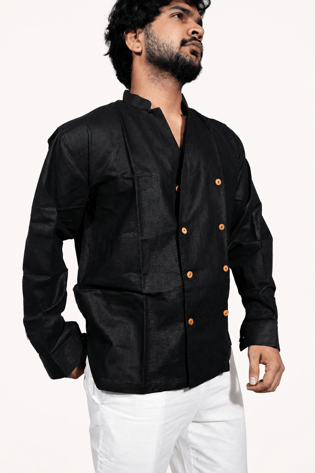 Double Breast Z BLACK breathable linen shirt for men