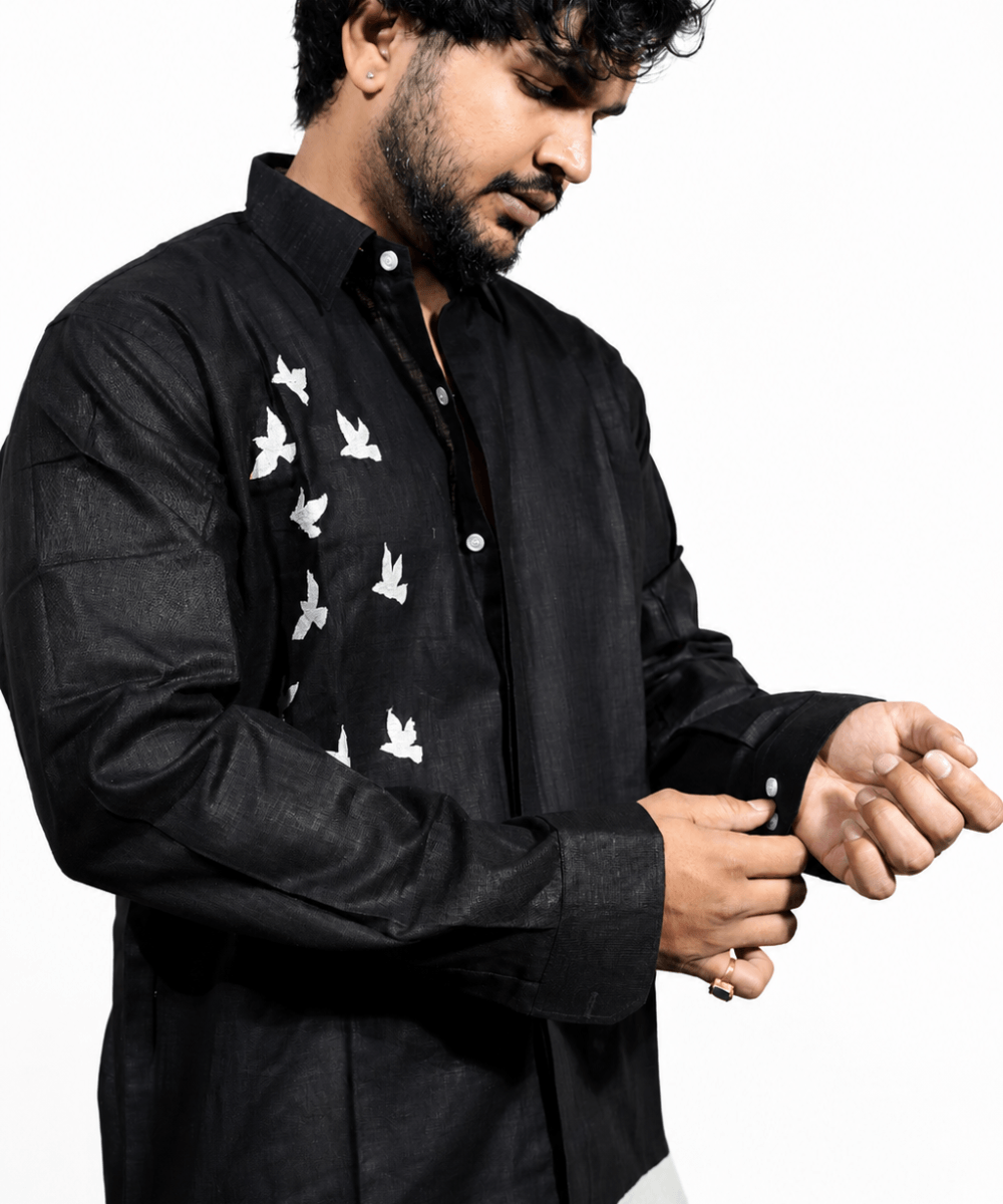 Universal Black breathable linen shirt for men