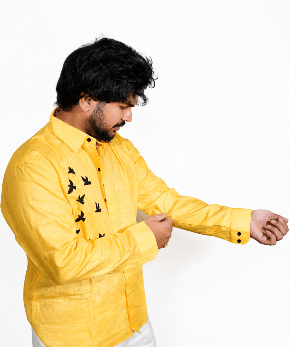 Lime yellow breathable linen shirt for men