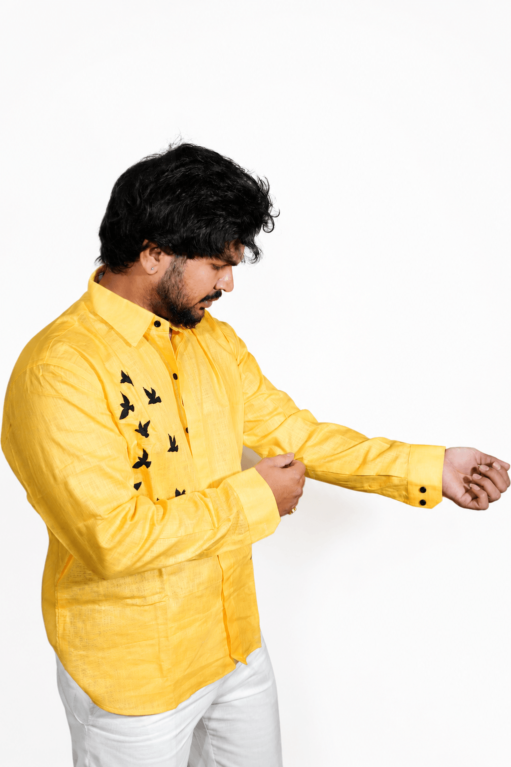Lime yellow breathable linen shirt for men
