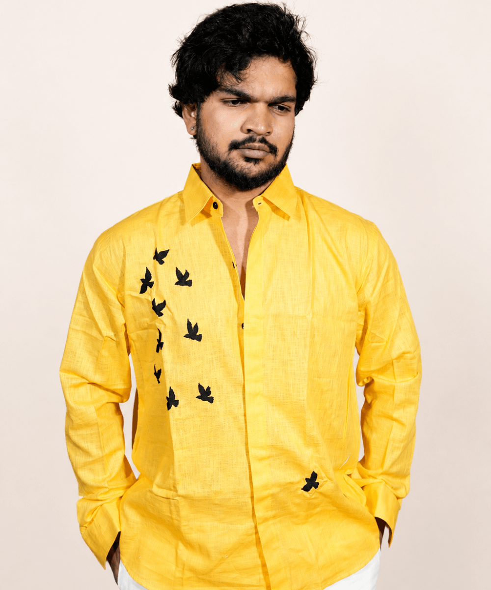 Lime yellow breathable linen shirt for men