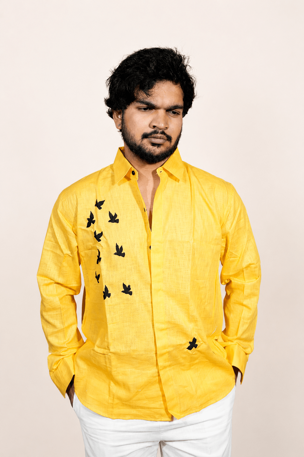 Lime yellow breathable linen shirt for men