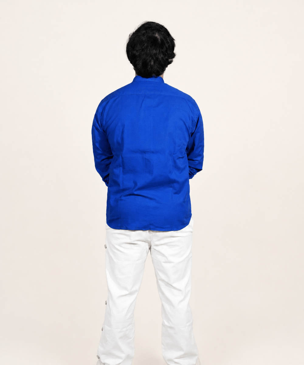 Royal blue breathable linen shirt for men