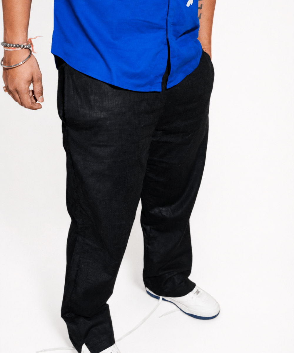 Universal Z Black breathable linen trackpants