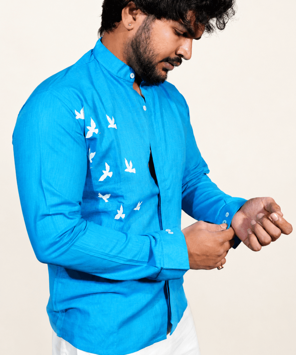 Ocean Blue breathable linen shirt for men