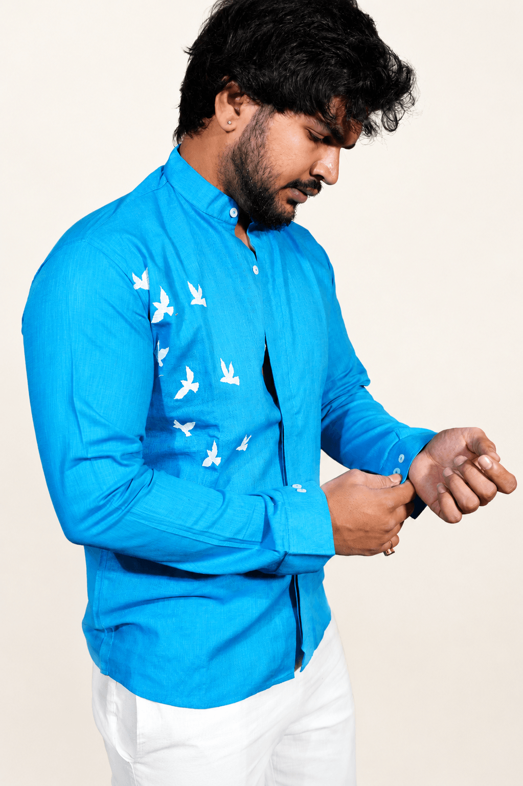 Ocean Blue breathable linen shirt for men
