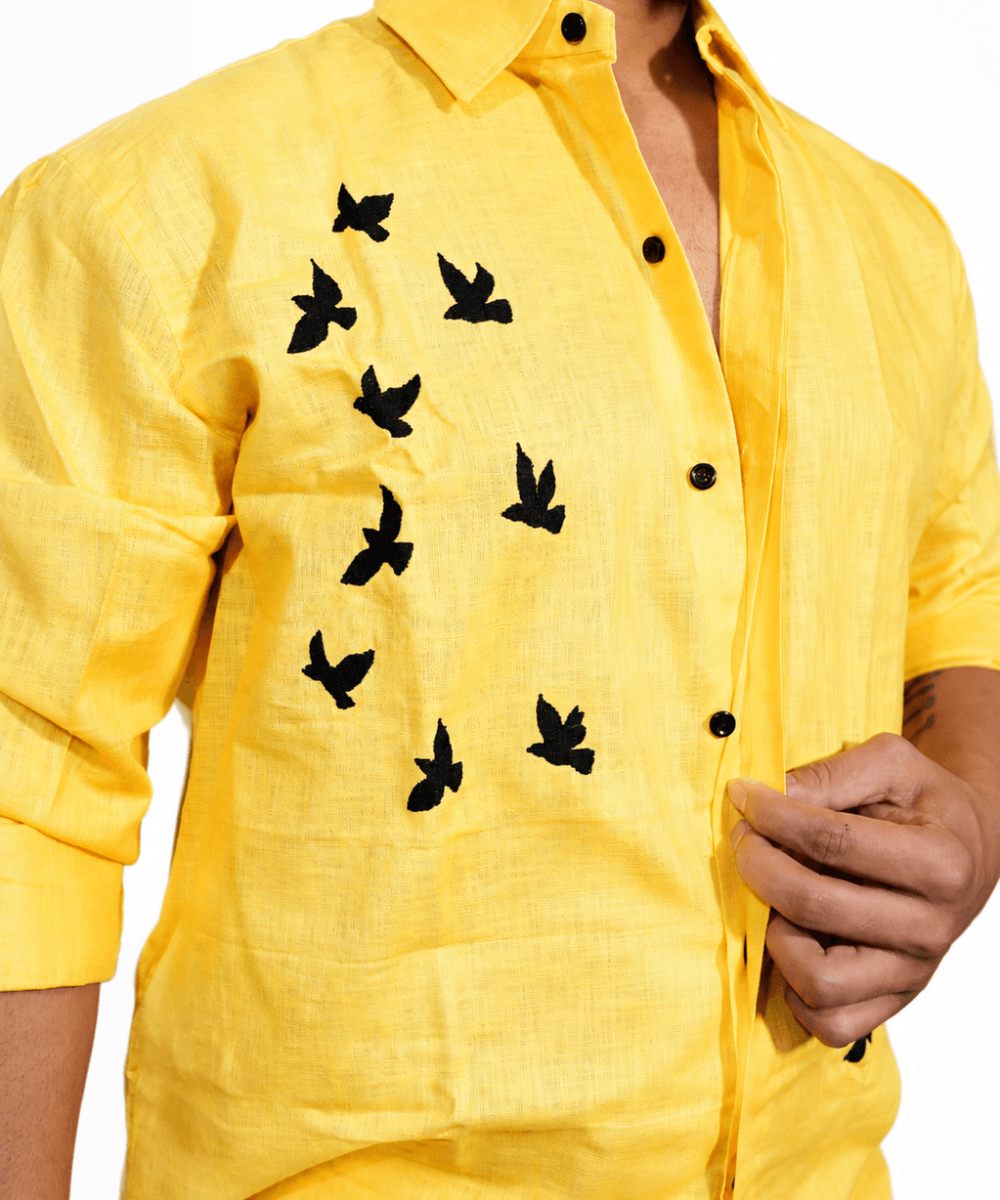 Lime yellow breathable linen shirt for men