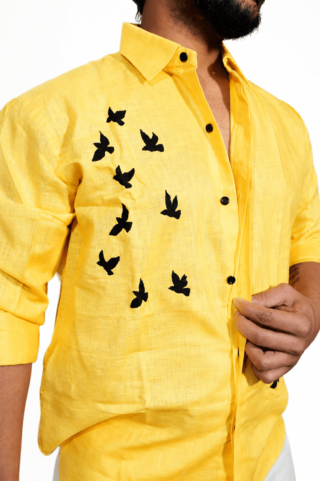 Lime yellow breathable linen shirt for men