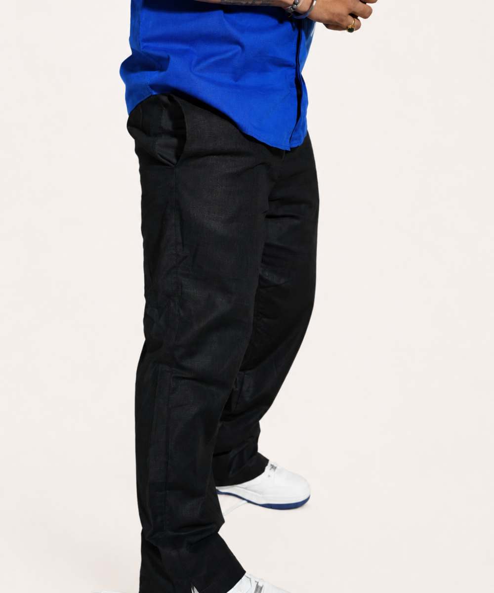 Universal Z Black breathable linen trackpants