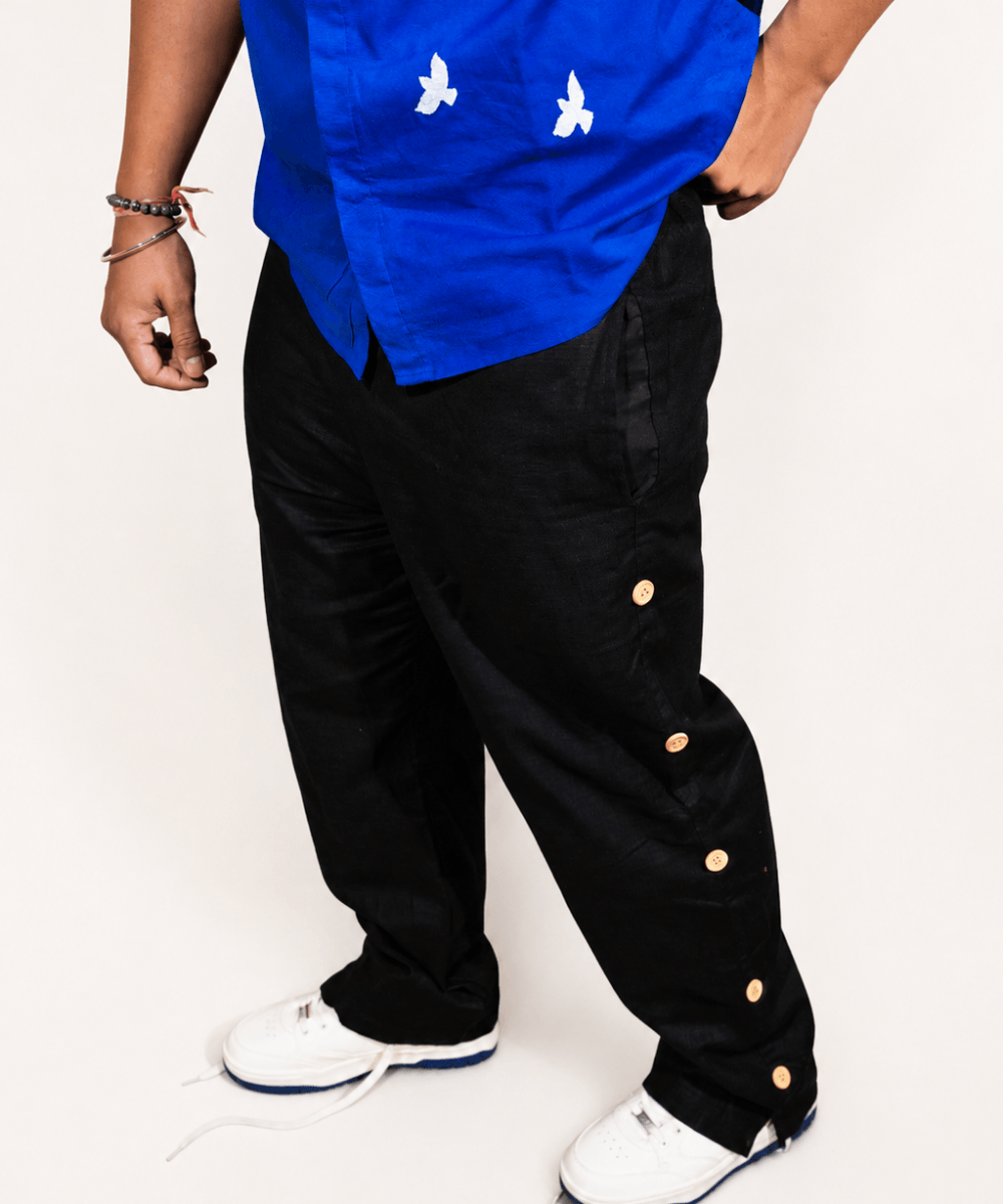 Universal Z Black breathable linen trackpants