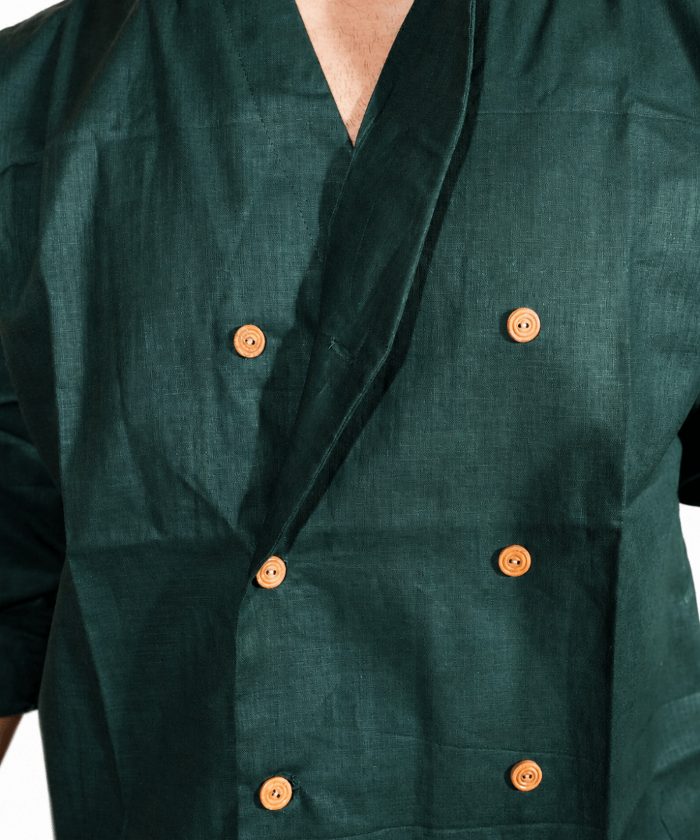 Double Breast olive green breathable linen shirt for men