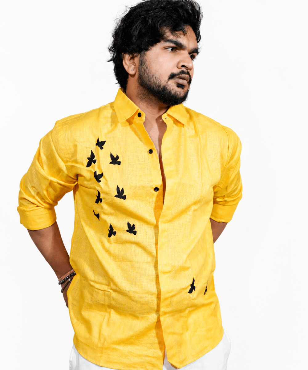 Lime yellow breathable linen shirt for men