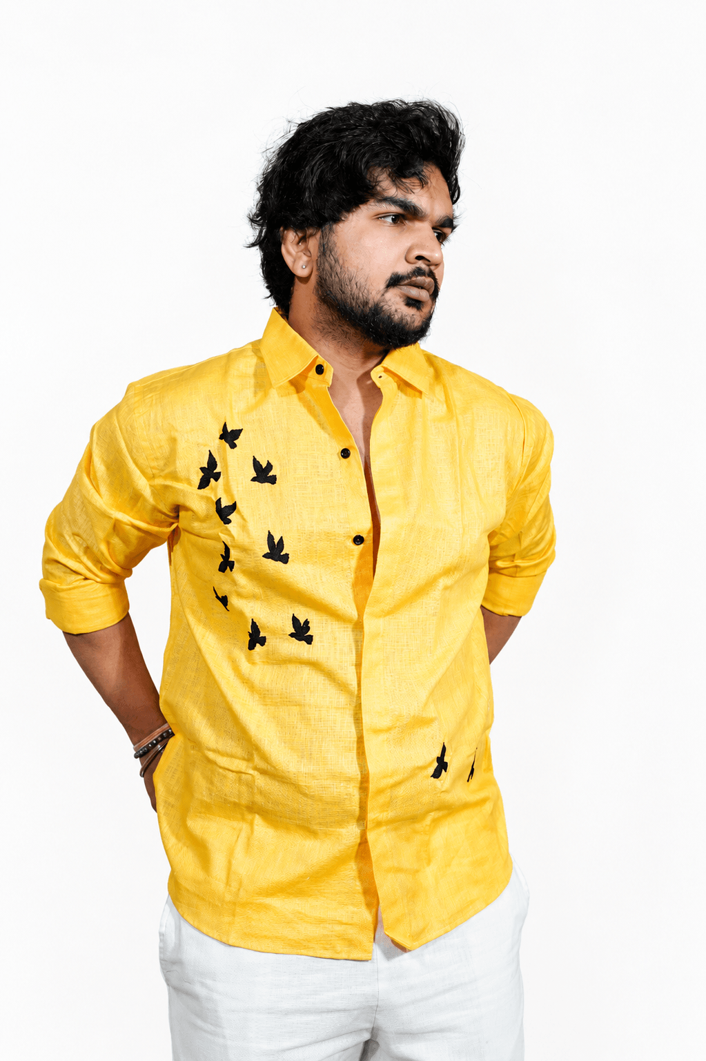 Lime yellow breathable linen shirt for men