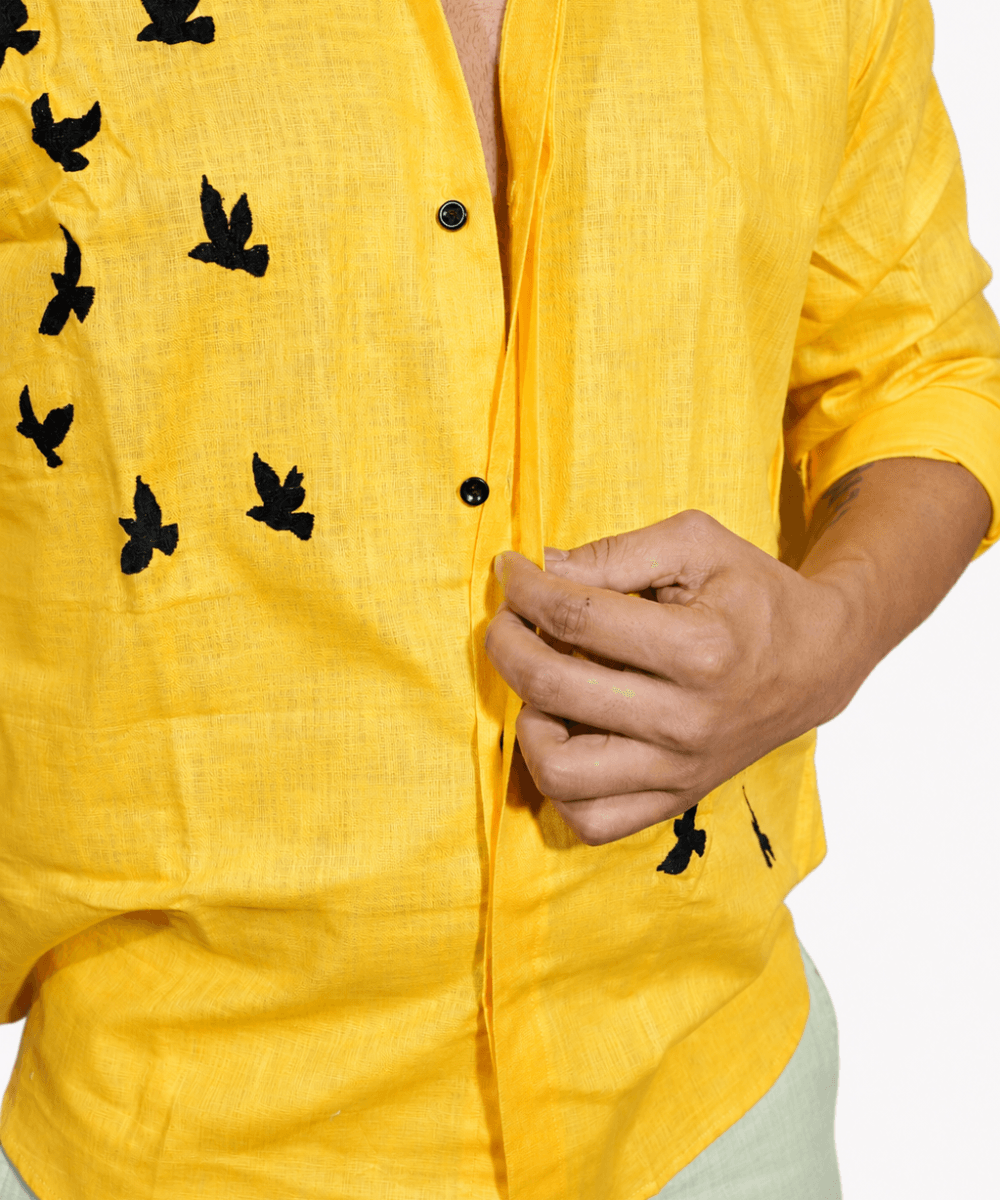Lime yellow breathable linen shirt for men