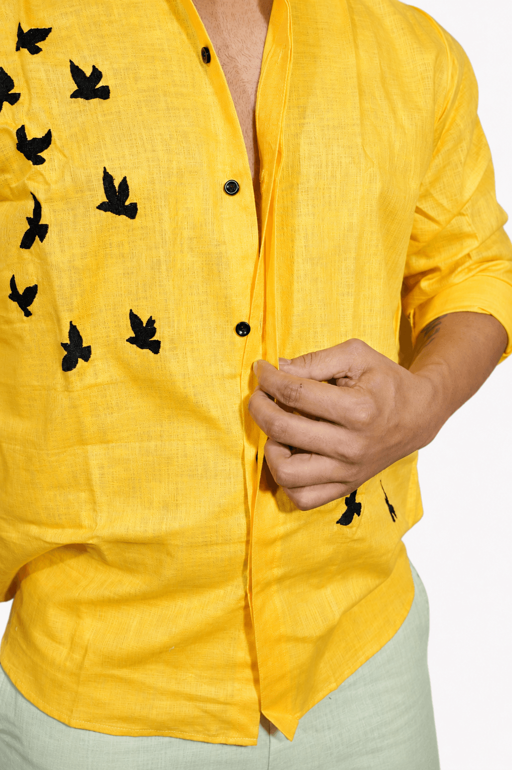 Lime yellow breathable linen shirt for men