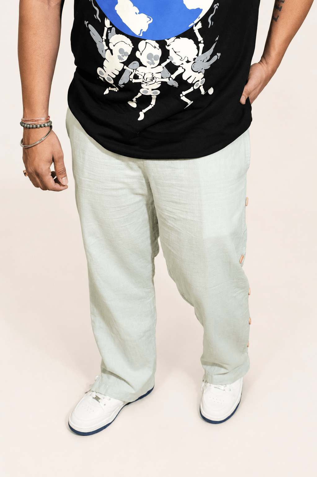 Pista Green breathable linen trackpants