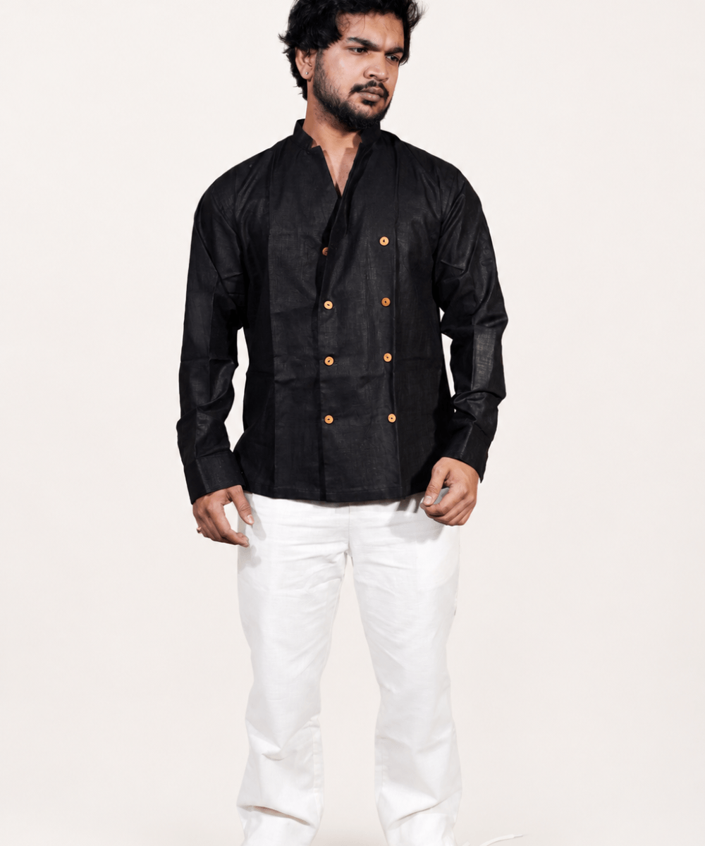 Double Breast Z BLACK breathable linen shirt for men