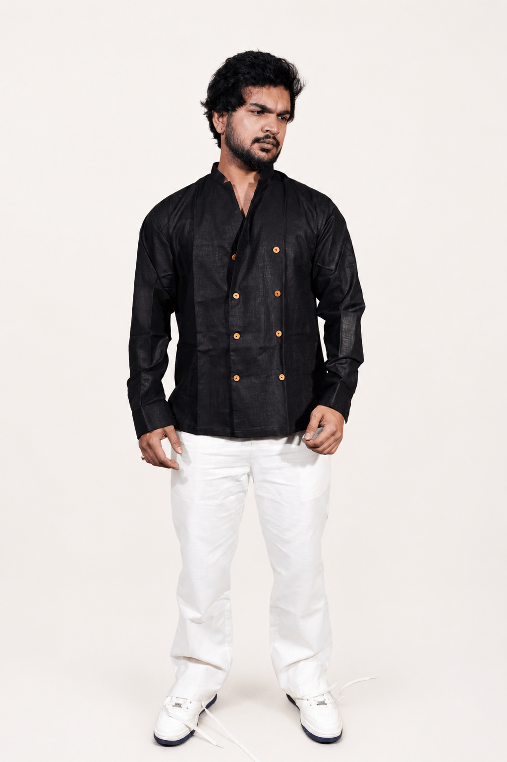 Double Breast Z BLACK breathable linen shirt for men