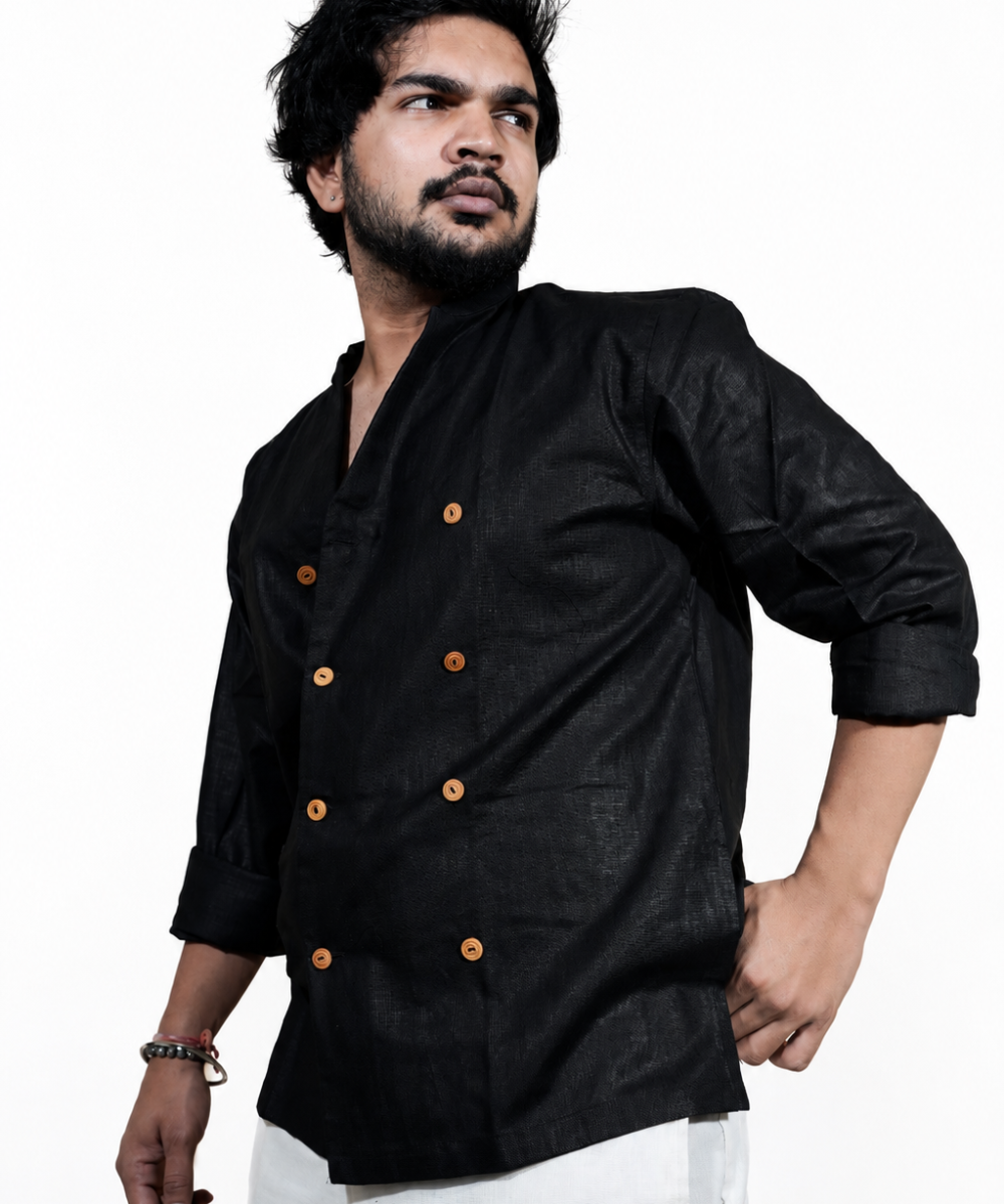 Double Breast Z BLACK breathable linen shirt for men