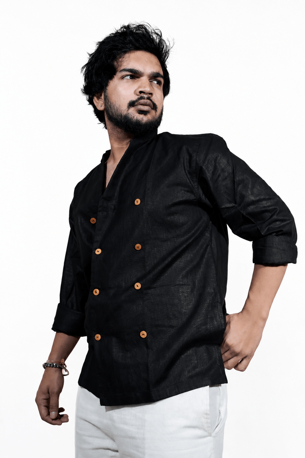Double Breast Z BLACK breathable linen shirt for men